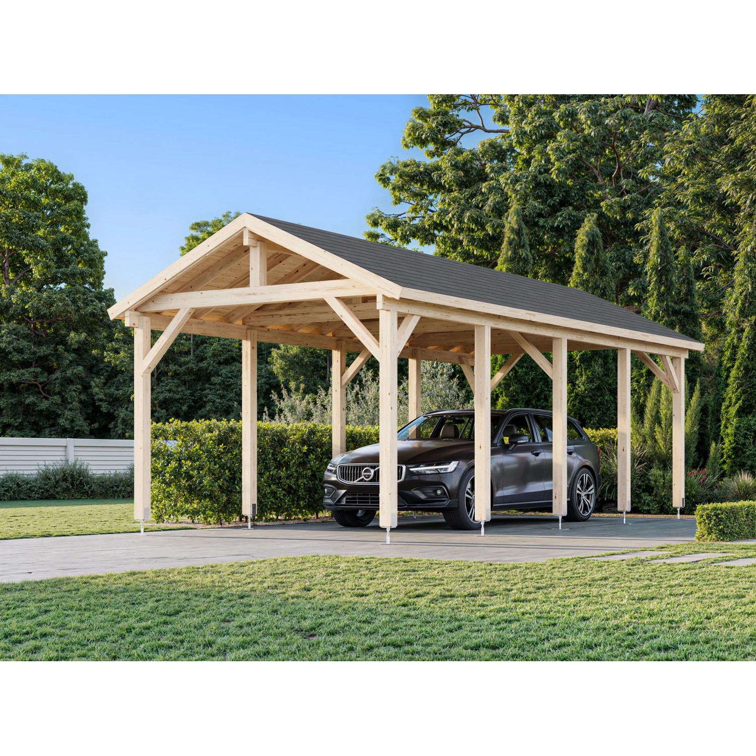 Palmako Carport Robert 315 x 732 cm Tauchgrundiert Grau FSC® günstig online kaufen
