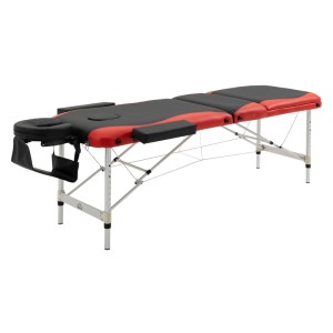 HOMCOM Massageliege schwarz-rot, faltbar, höhenverstellbar, mit Aluminiumrahmen und Kopfstütze.
