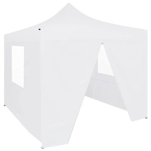 Weißes, faltbares Partyzelt 3x3m mit Seitenwänden und Stahlrahmen für Outdoor-Events.