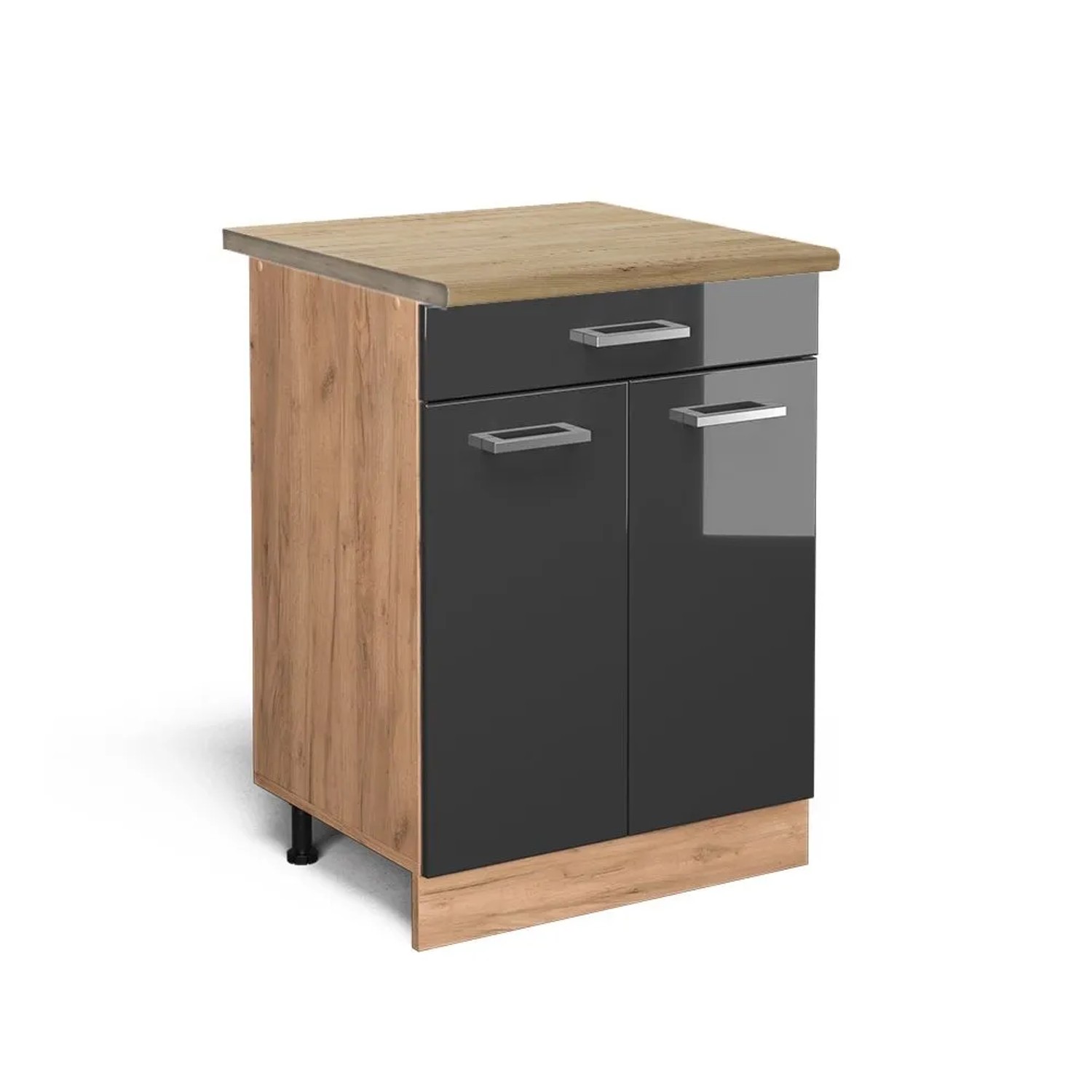 Vicco Küchenunterschrank R-Line Anthrazit Hochglanz Goldkraft Eiche 60 cm mit Schublade AP Eiche