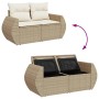 Beiges 11-tlg. vidaXL Garten-Sofa-Set aus Poly Rattan mit Stauraum.