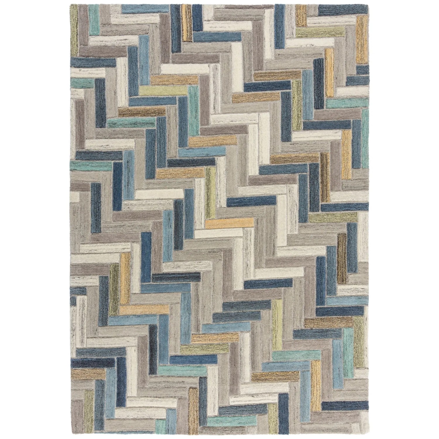 Flair Rugs Wollteppich Russo 160 cm x 230 cm Blau-Grau