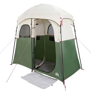 Grünes vidaXL Duschzelt für 2 Personen. Wasserdichtes Campingzelt mit beigem Dach, ideal als Umkleidekabine.