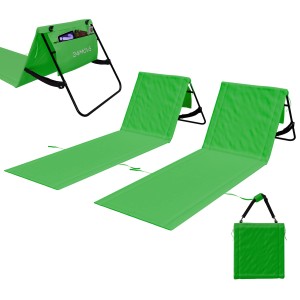 2er Set grüne 24MOVE Strandmatten mit Rückenlehne, klappbar mit Tasche und Gurt.