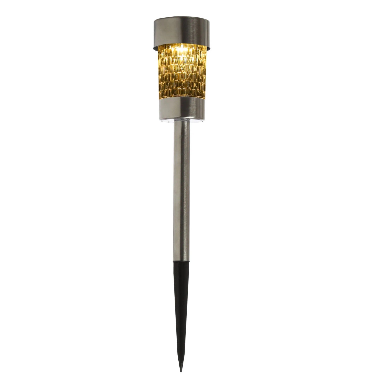 Marelida LED Solar Wegleuchte aus Edelstahl mit Erdspieß, warmweiß leuchtend, strukturiertes Glas, für Garten.