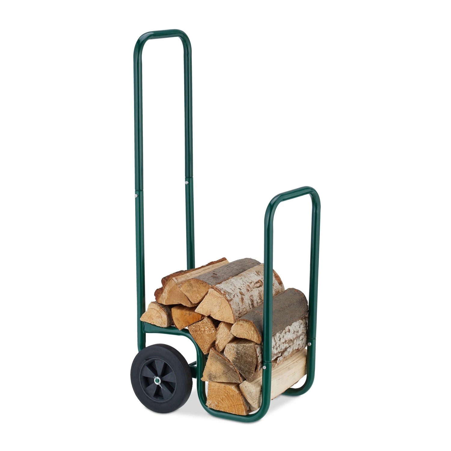 Relaxdays Kaminholzwagen Stahl Dunkelgrün mit Gummireifen 109,5 x 41 x 45 cm 5,4 kg
