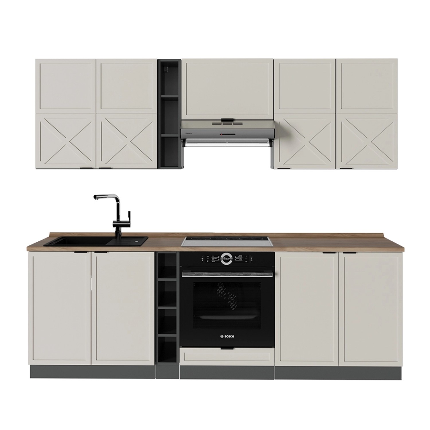 Vicco Fame-Line Küchenzeile GrauBeige/Anthrazit 235 cm AP Eiche günstig online kaufen