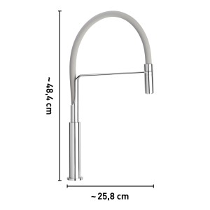 baliv Küchenarmatur KI-1331, Grau/Chrom, Einhebelmischer mit flexiblem Schlauch und schwenkbarem Auslauf.
