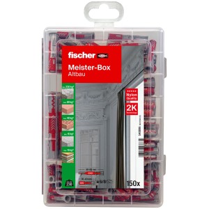 Fischer Meister-Box Altbau, 150-teiliges Dübelset in transparenter Kunststoffbox.