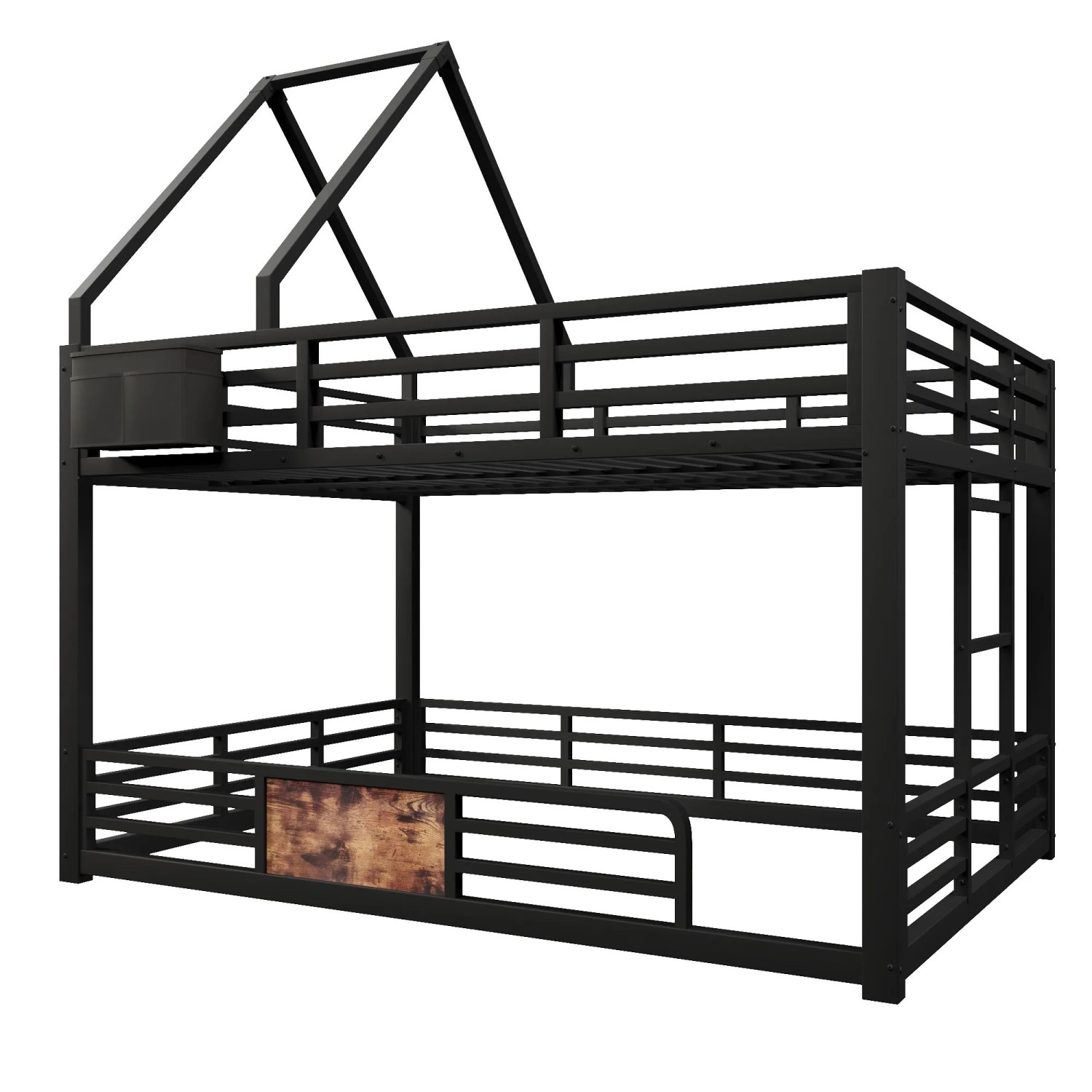Merax Metall Etagenbett 140x200 cm Hausbett mit LED Dachrahmen Stauraum Schwarz