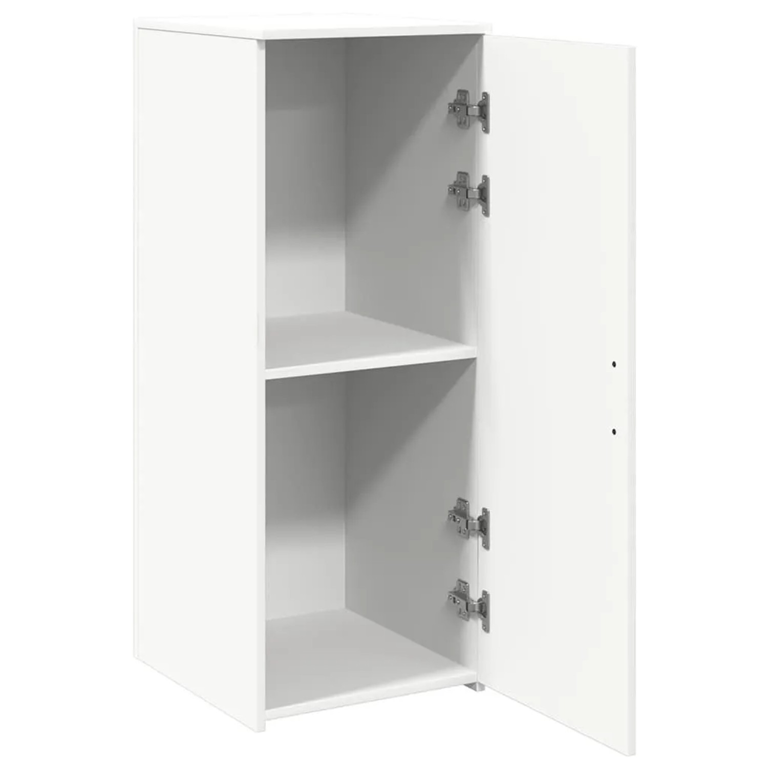 Weißer vidaXL Lagerschrank (40x45x103,5 cm) aus Holzwerkstoff mit offener Tür und einem Regalboden.