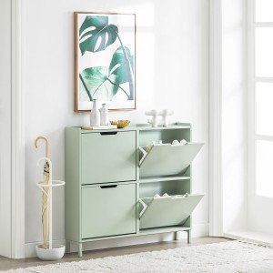 Grüner SoBuy Schuhkipper FSR100-GR mit 4 Klappen, teilweise geöffnet, im Flur.