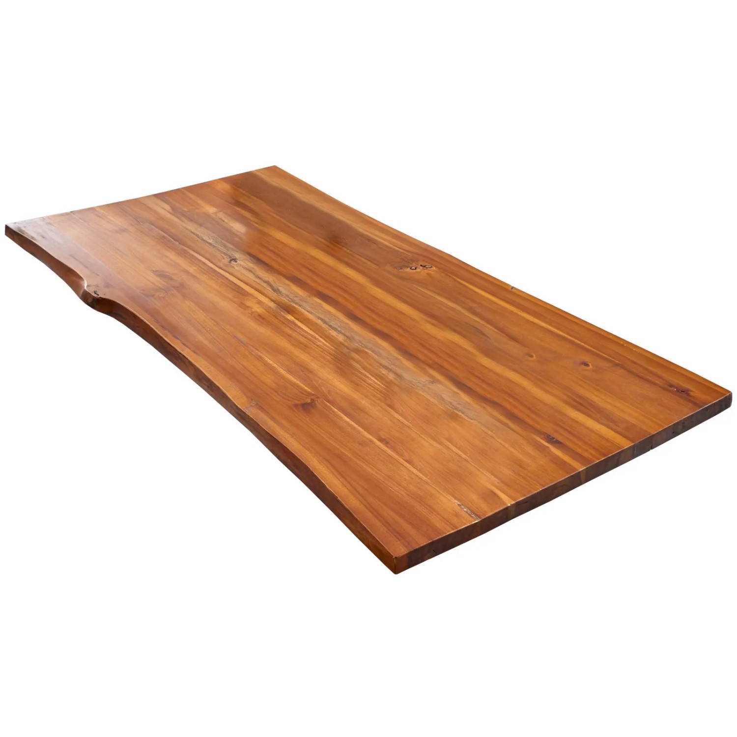 Cognacfarbene Akazienholz Tischplatte Esra mit Baumkante, 180x90 cm.