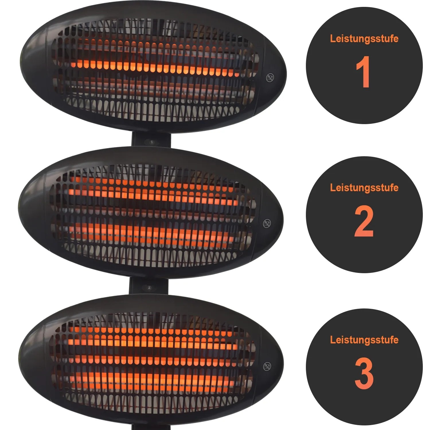TroniTechnik Quarz-Heizstrahler mit 3 Heizstufen und Teleskopstange, 2000 Watt.