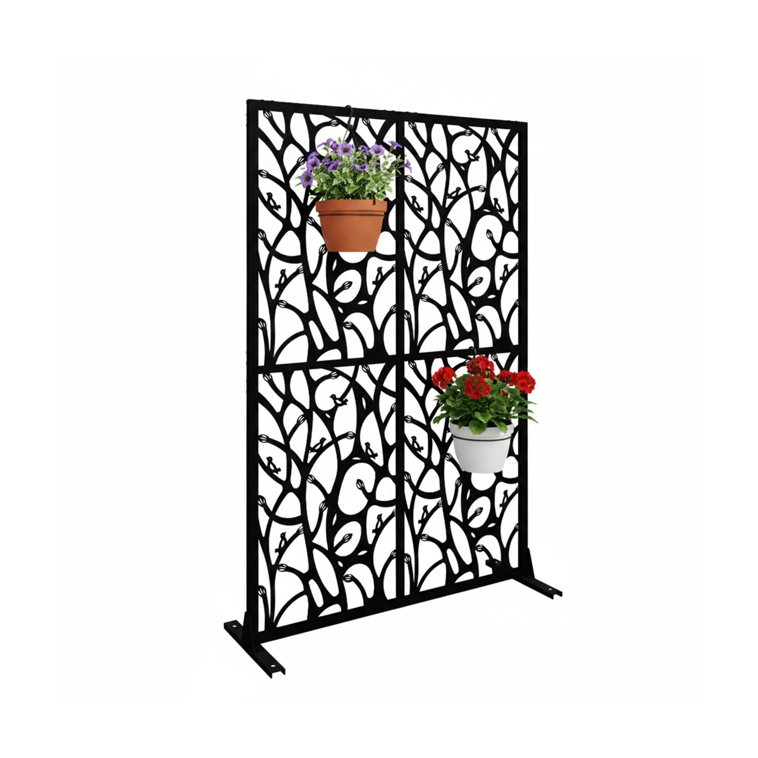Relaxdays Paravent Eisen Schwarz Mit Rankenmotiv 183 cm x 115 cm x 40 cm