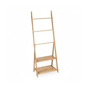 Relaxdays Handtuchleiter Bambus Natur Freistehend Klappbar mit 2 Ablagen 134 cm x 53 cm x 31,5 cm 2,6 kg