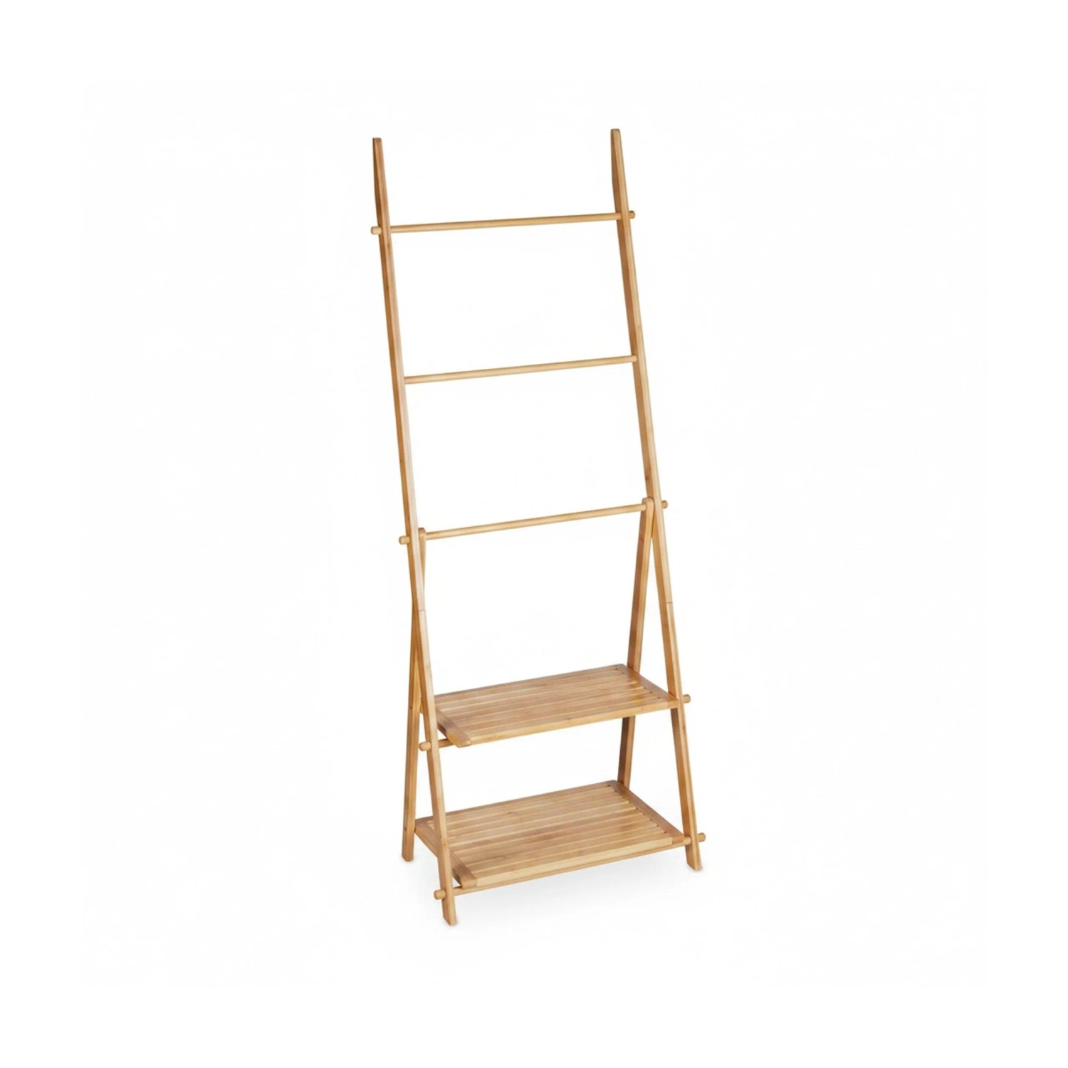 Relaxdays Handtuchleiter Bambus Natur Freistehend Klappbar Mit 2 Ablagen 134 Cm X 53 Cm X 31, 5 Cm 2, 6 Kg