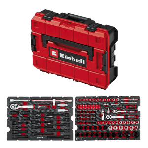 Einhell Werkzeugkoffer KFZ E-Case, 121-teilig, mit Ratschen, Nüssen und Bits für Auto-Reparaturen.