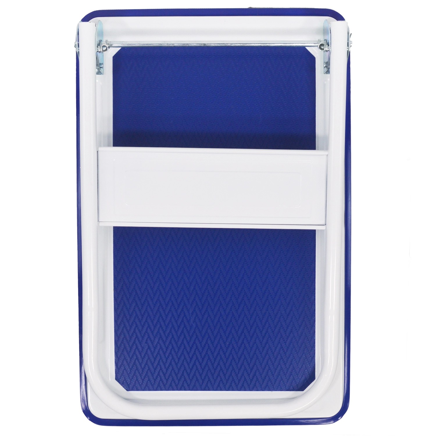 Zusammengeklappter, blauer TroniTechnik Transportwagen/Plattformwagen mit Antirutschbeschichtung.