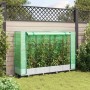 Weißes Furnicato Hochbeet mit Gewächshausaufsatz (160x40x123 cm) im Garten.