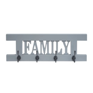 MCW Wandgarderobe C60, Shabby Grau-Blau, mit Schriftzug "Family" und 4 Haken.