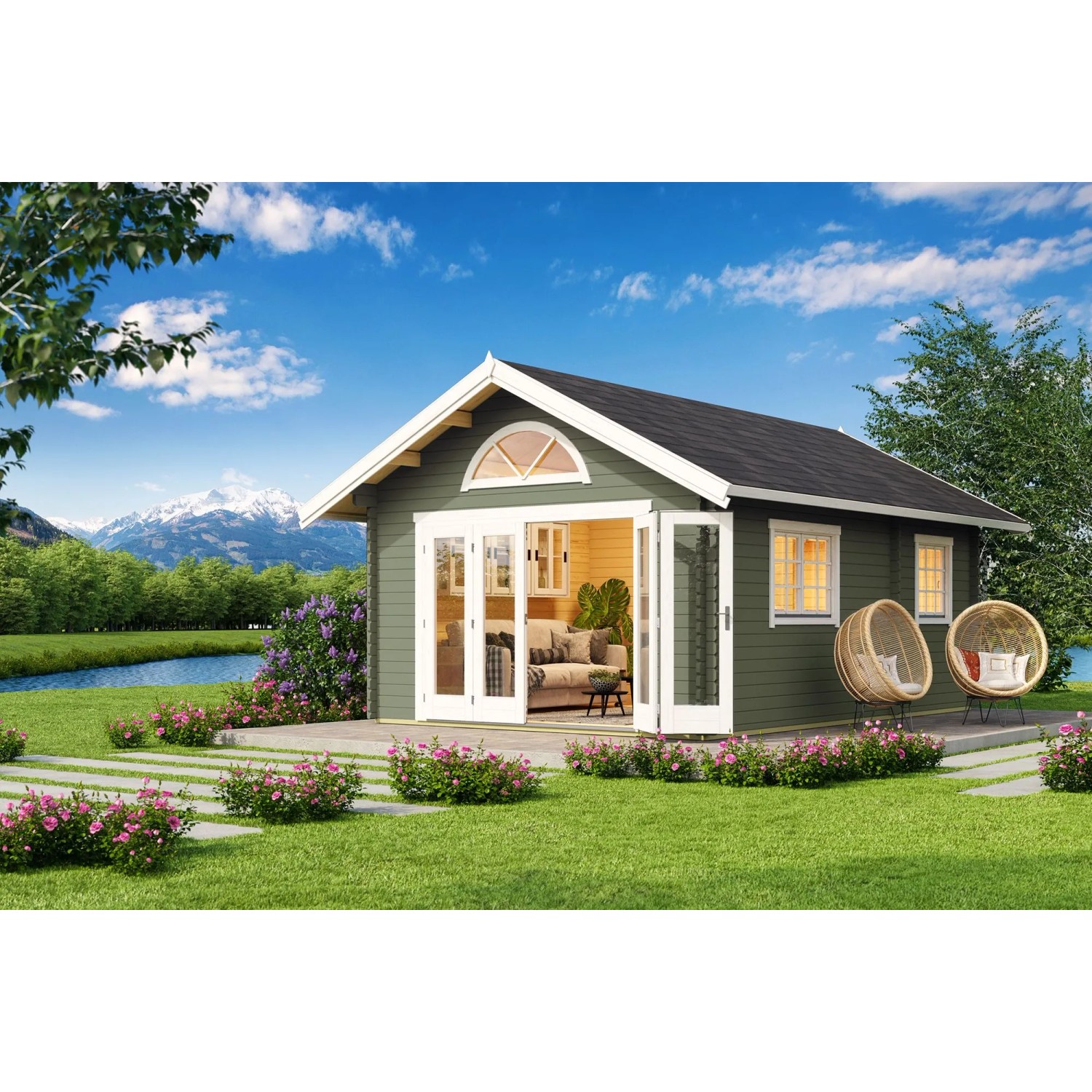 Lasita Gartenhaus Caroline 2.3 Grau-Grün 390 cm x 575 cm