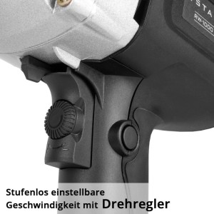 Detailaufnahme: STAHLWERK Rührwerk mit Drehregler zur stufenlosen Geschwindigkeitseinstellung.