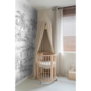 ESTAhome Fototapete Dschungeltiere in Schwarz-Weiß im Kinderzimmer mit Babybett.