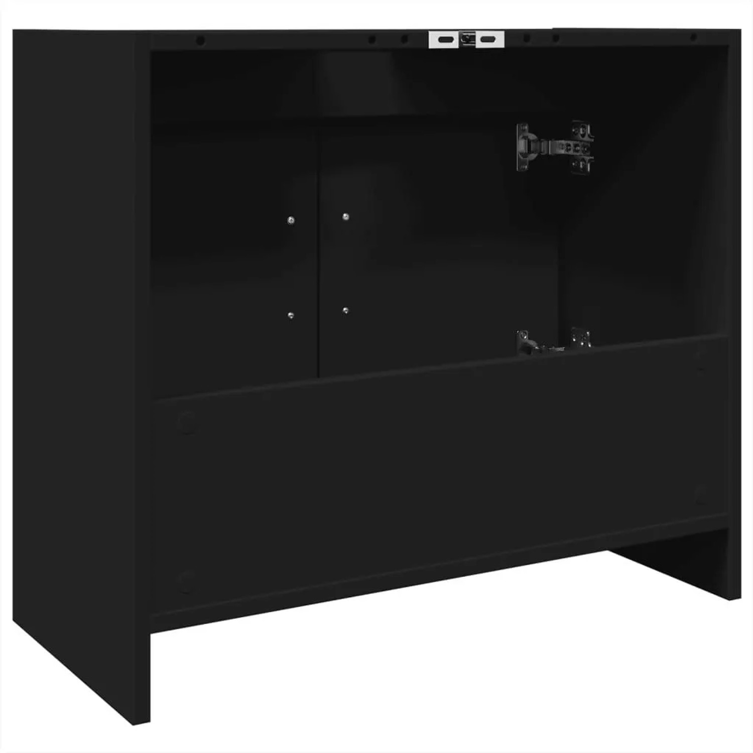 Schwarzer Waschbeckenunterschrank (63x29x55 cm) aus Holzwerkstoff.