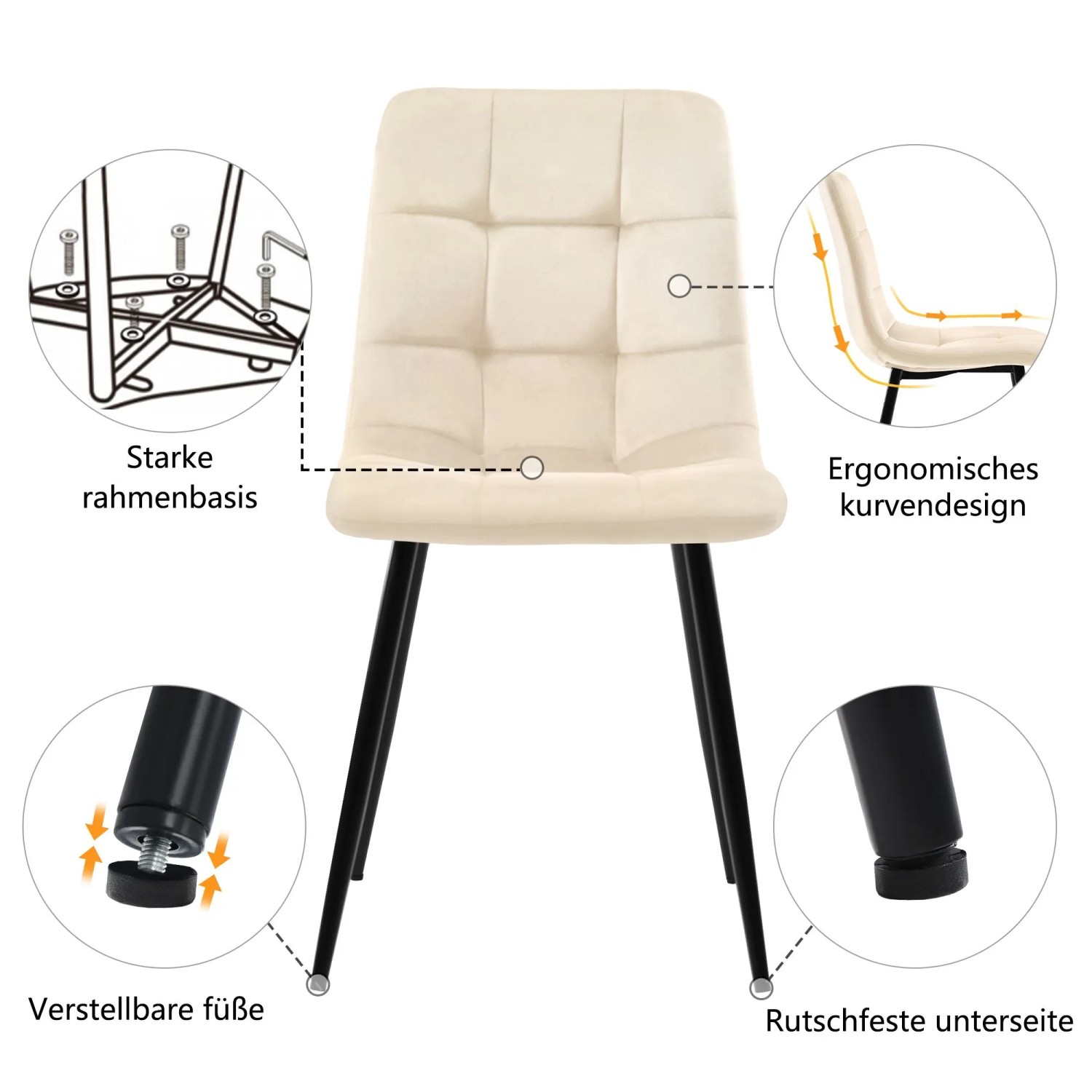 Merax Essgruppe 5-tlg mit 117cm Esstisch  4 Samtstühle Beige  Tischbeine Schwarz_6