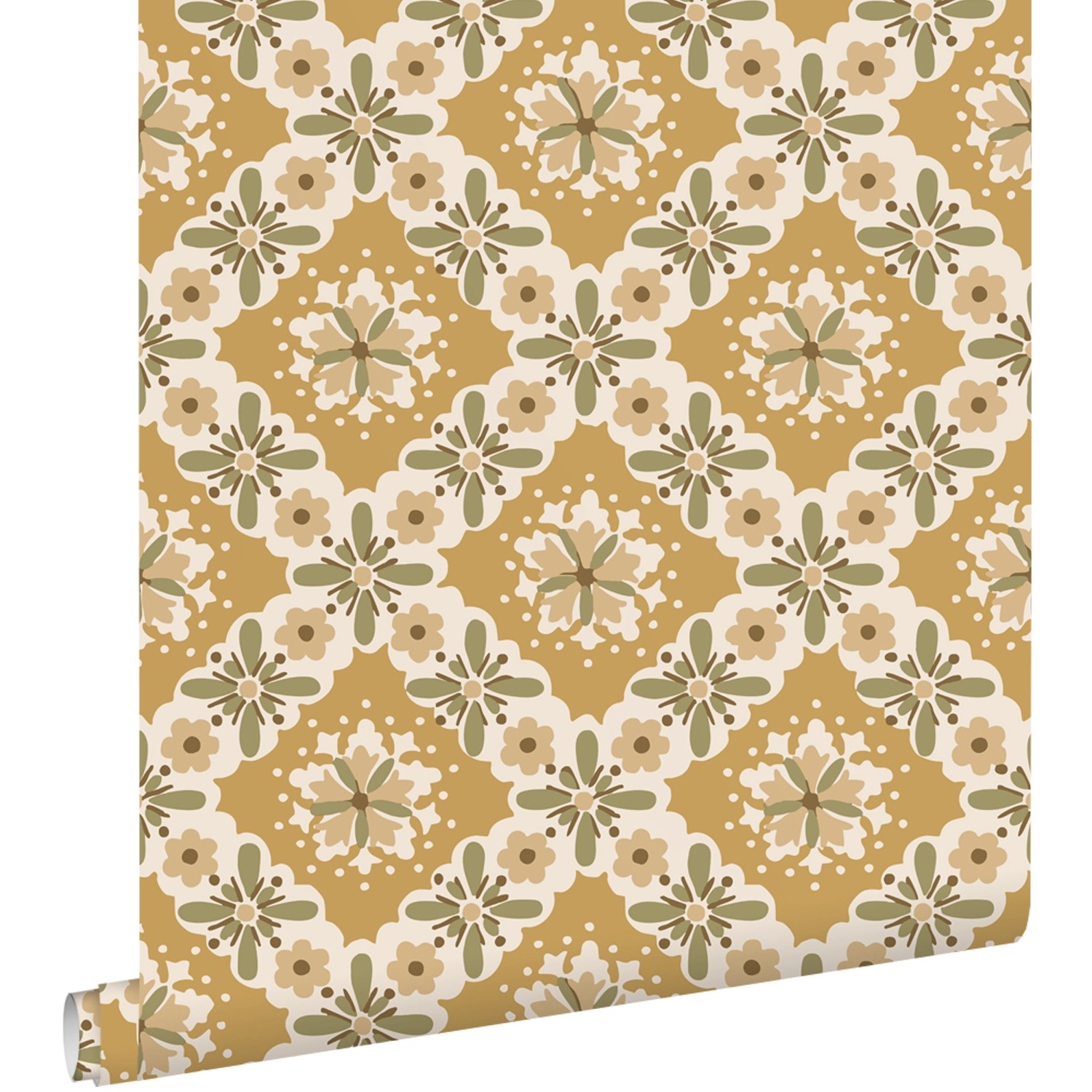 ESTAhome Tapete Blumenmuster Ockergelb und Grün 50 x 900 cm günstig online kaufen