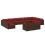 Braunes 12-tlg. vidaXL Garten-Lounge-Set aus Polyrattan mit zimtroten Kissen.