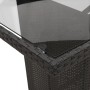 Detailansicht: Schwarzer vidaXL Gartentisch mit Glasplatte und Poly Rattan Umrandung. Teil der 9-tlg. Essgruppe.