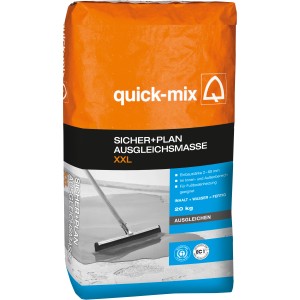 Sack Sicher + Plan Ausgleichsmasse XXL von quick-mix, geeignet für Fußbodenheizung und bis 60mm Einbaustärke.
