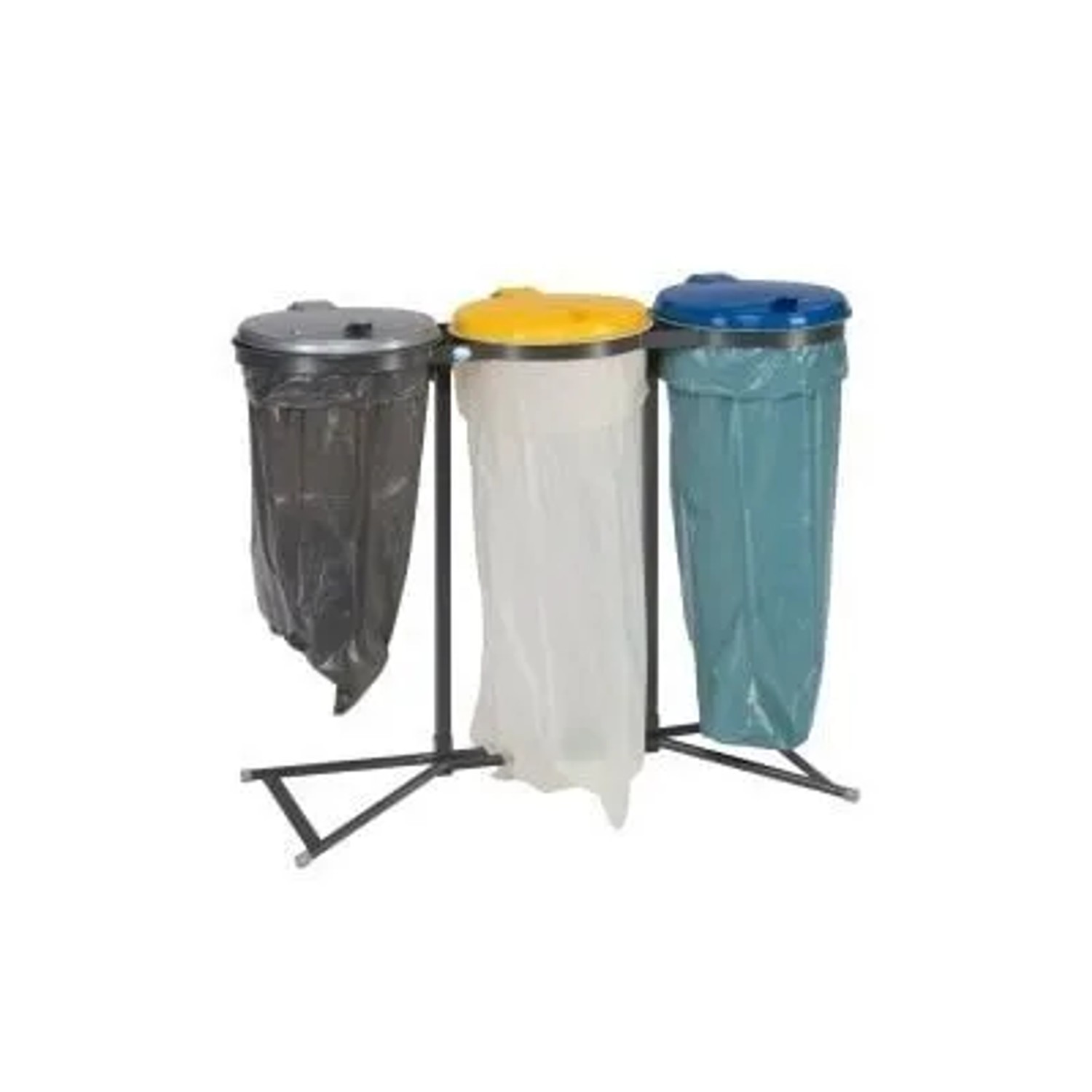 PROREGAL Robuster Abfallsammler Für Wertstoffsortierung 3 Fach Stationär 3 x  120 Liter HxBxT 95 x 117,5 x 44 cm Stahl Silber Gelb Blau
