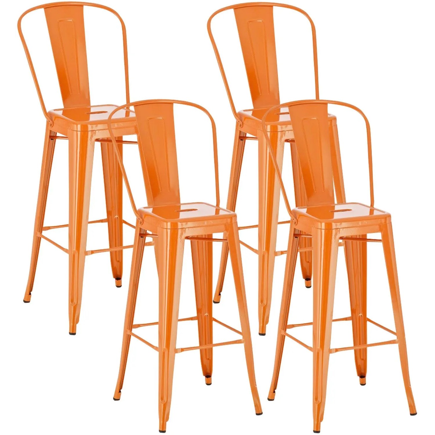 DELUKE 4er Set Barhocker CHENNA Metall Orange 44x52x115cm Barstuhl Mit Lehne Tresenhocker Tresenstuhl