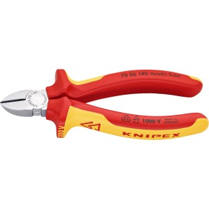 Knipex VDE Seitenschneider, 140mm, verchromt, mit rot-gelben Griffen für präzise Schnitte.