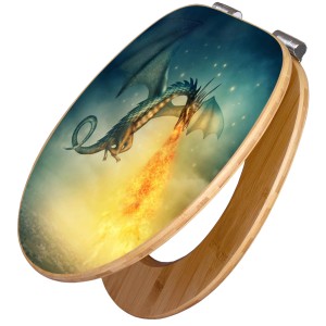 Banjado WC-Sitz aus Bambus mit Drachenmotiv und Absenkautomatik. Toilettendeckel aus Holz.