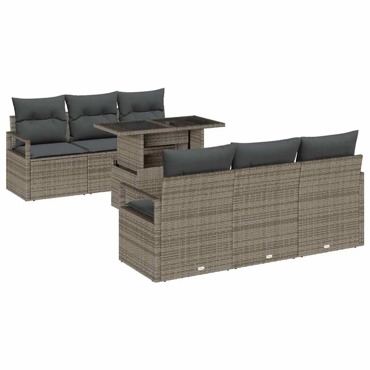vidaXL Gartensofa-set mit Speicher mit Kissen 7-Tlg Grau Poly-Rattan 334874 günstig online kaufen