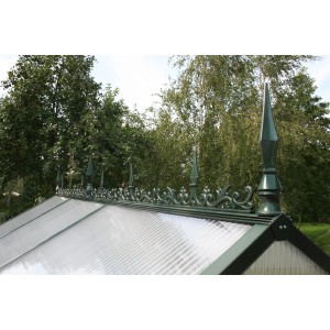 Moosgrüne Firstverzierung aus Aluminium für KGT Gewächshäuser Typ II.