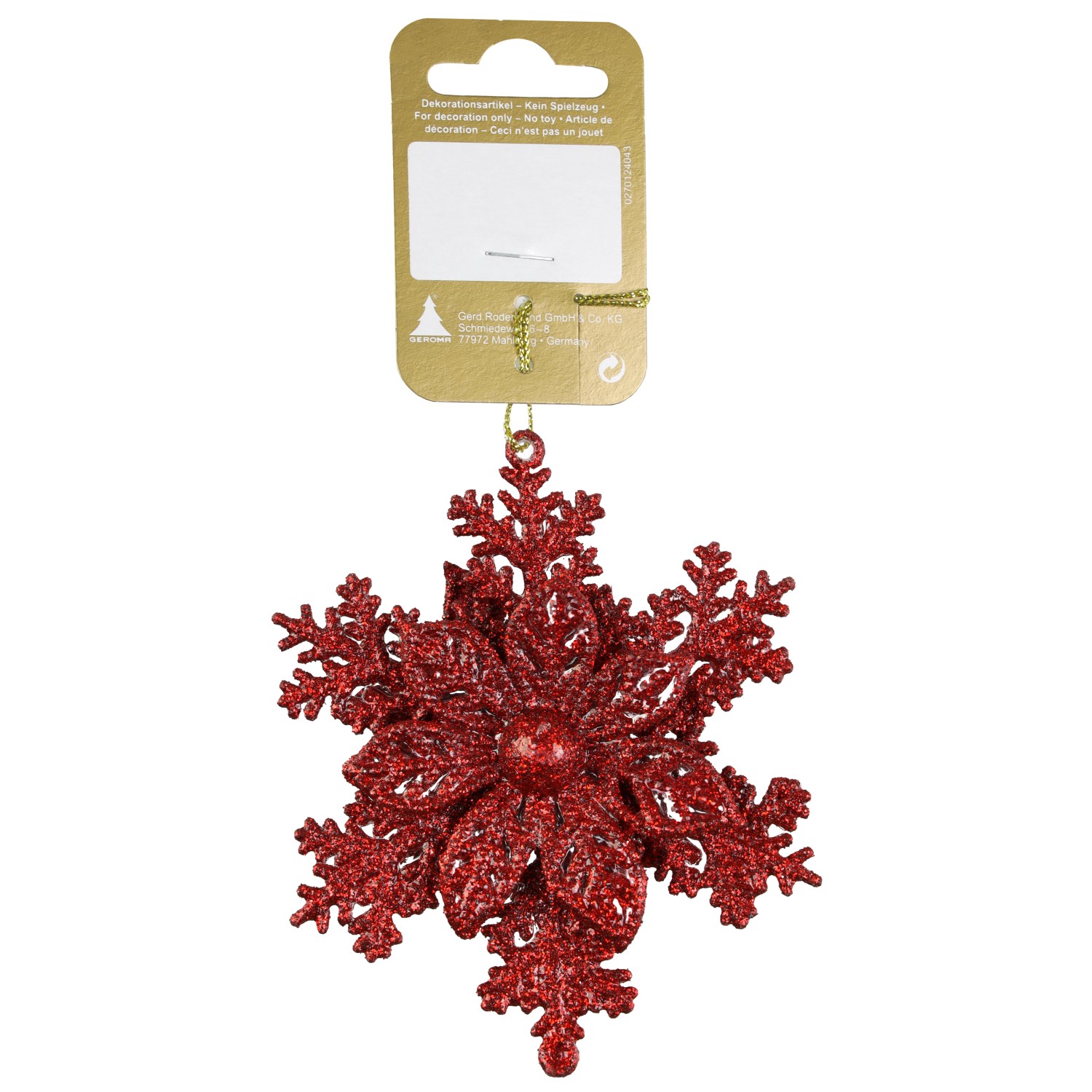 Blume auf Schneeflocke zum Hängen Kunststoff 10 cm Rot