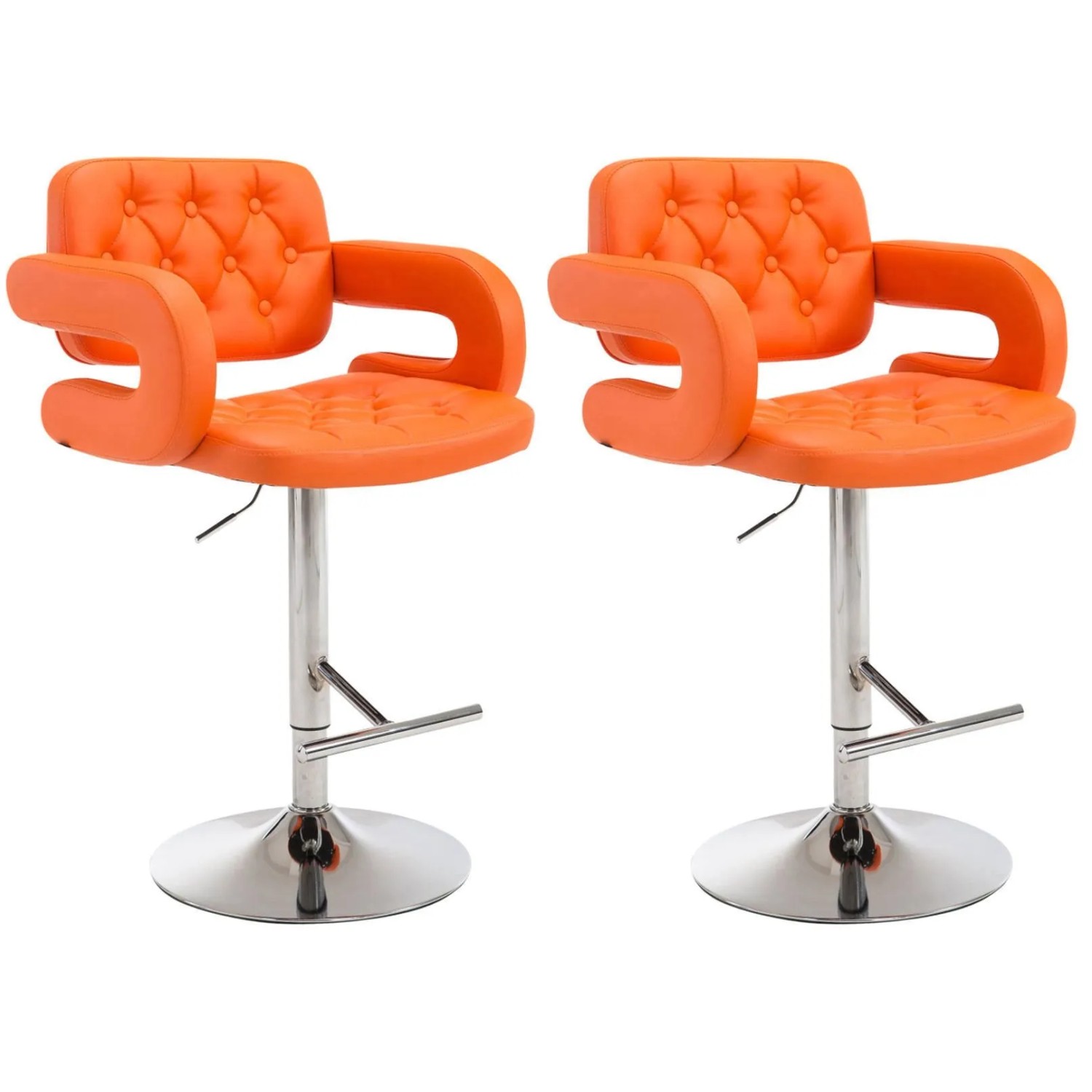 DELUKE 2er Set Barhocker BURID Kunstleder Orange 62x55x103cm Silber Barstuhl Höhenverstellbar Mit Lehne Drehbar Tresenho...