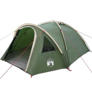Grünes vidaXL Kuppelzelt aus Polyester mit beigem Gestänge, Eingang und Fenster. Ideal für Camping.