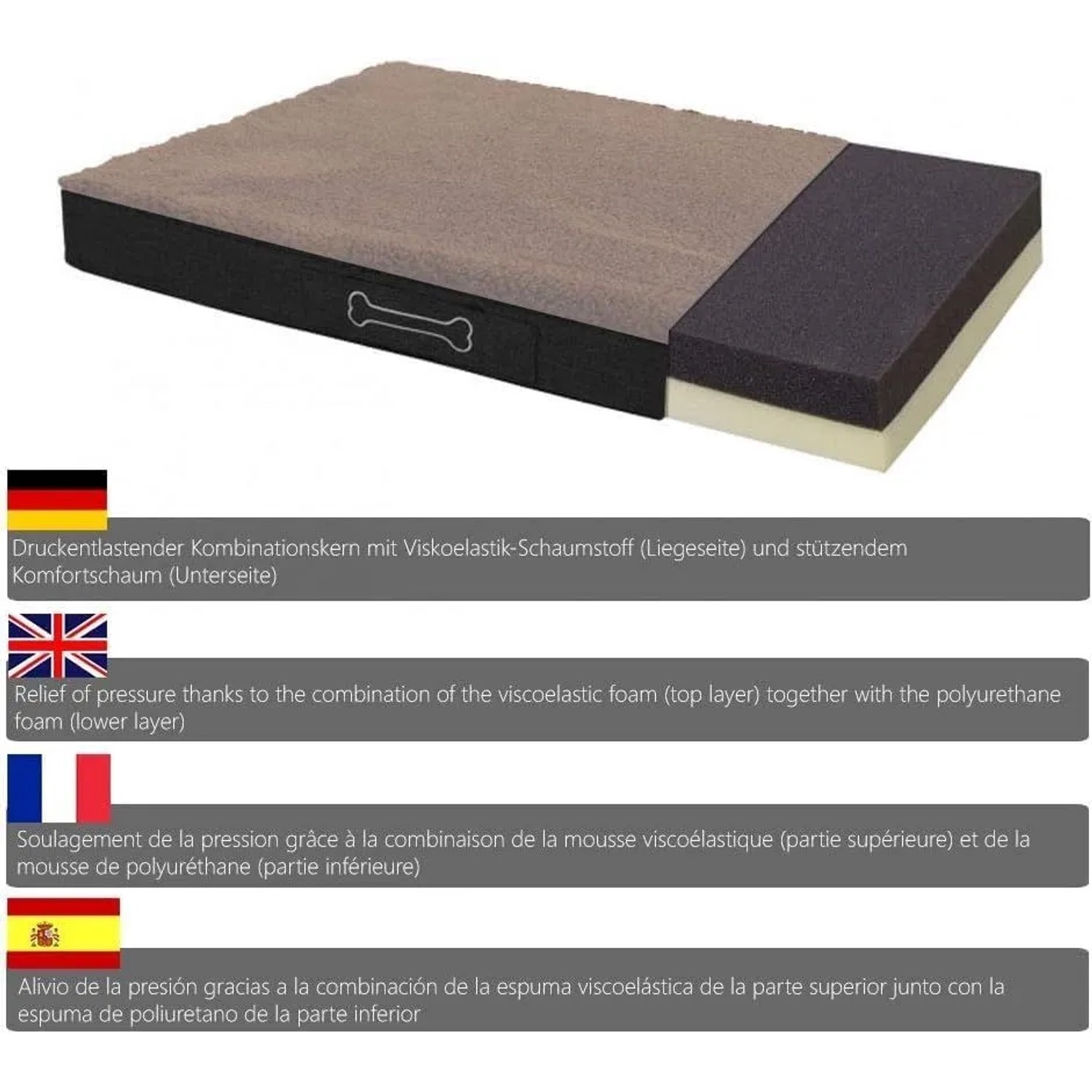 Petsation BENJI orthopädisches Hundebett, 120 cm, mit Memory Foam und rutschfestem Bezug.