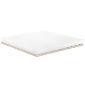 Metallfreies Erst-Holz Niederflurbett 200x200 mit Futon und Lattenrost.