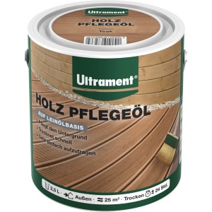 Dose Ultrament Pflegeöl Holz 2,5 l, Farbton Teak. Holzpflege für den Außenbereich.