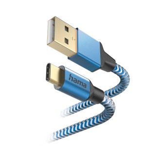 Blaues Hama Ladekabel, USB-A auf USB-C, 1,5 m, mit reflektierendem Nylon.