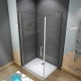Eckdusche mit Pendeltür, 90x90cm, 6mm NANO Glas, chromfarbenes Profil. Duschkabine ohne Duschtasse.
