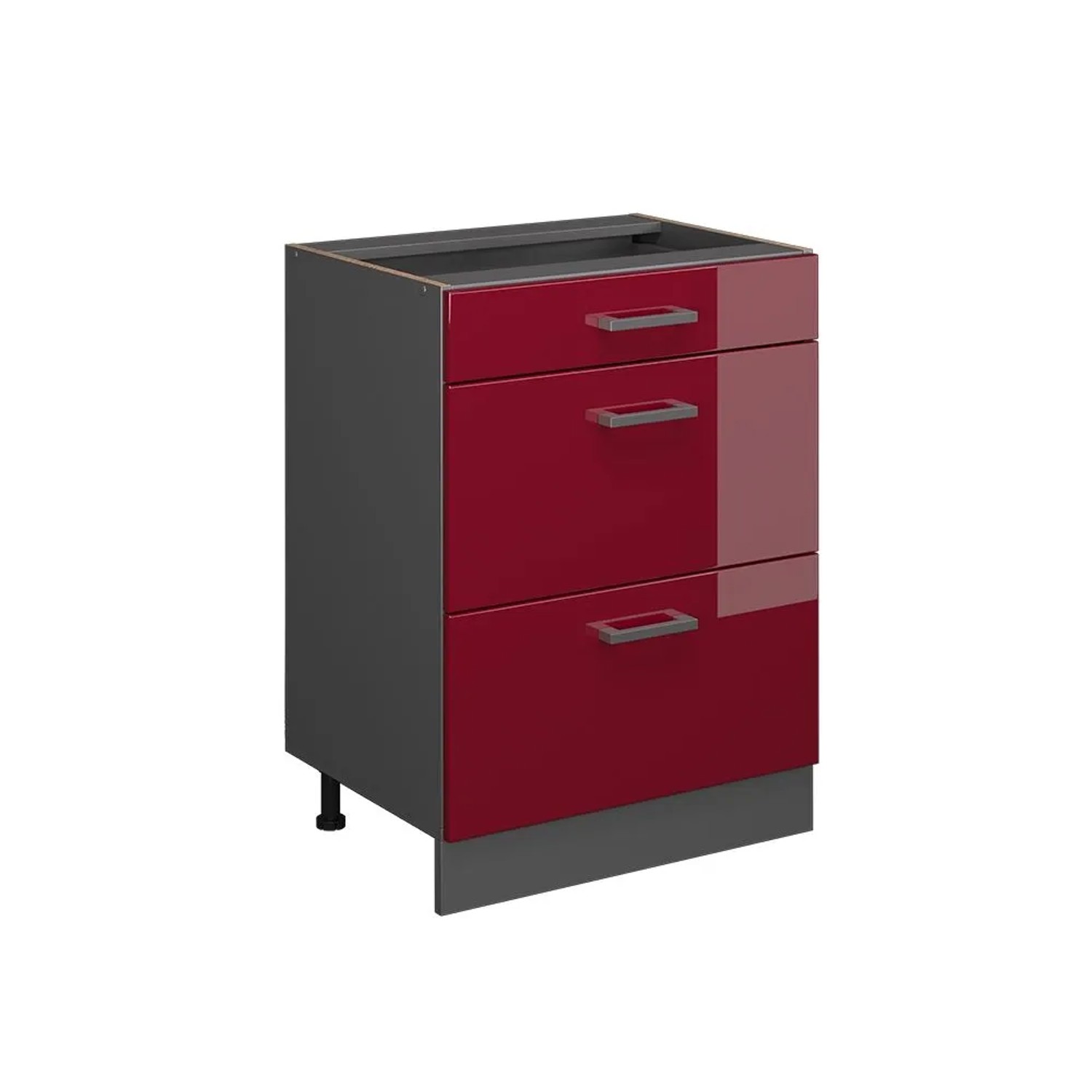Vicco Küchenunterschrank R-Line Rot Hochglanz 60 x 82 mit Schubladen ohne Arbeitsplatte Opt2