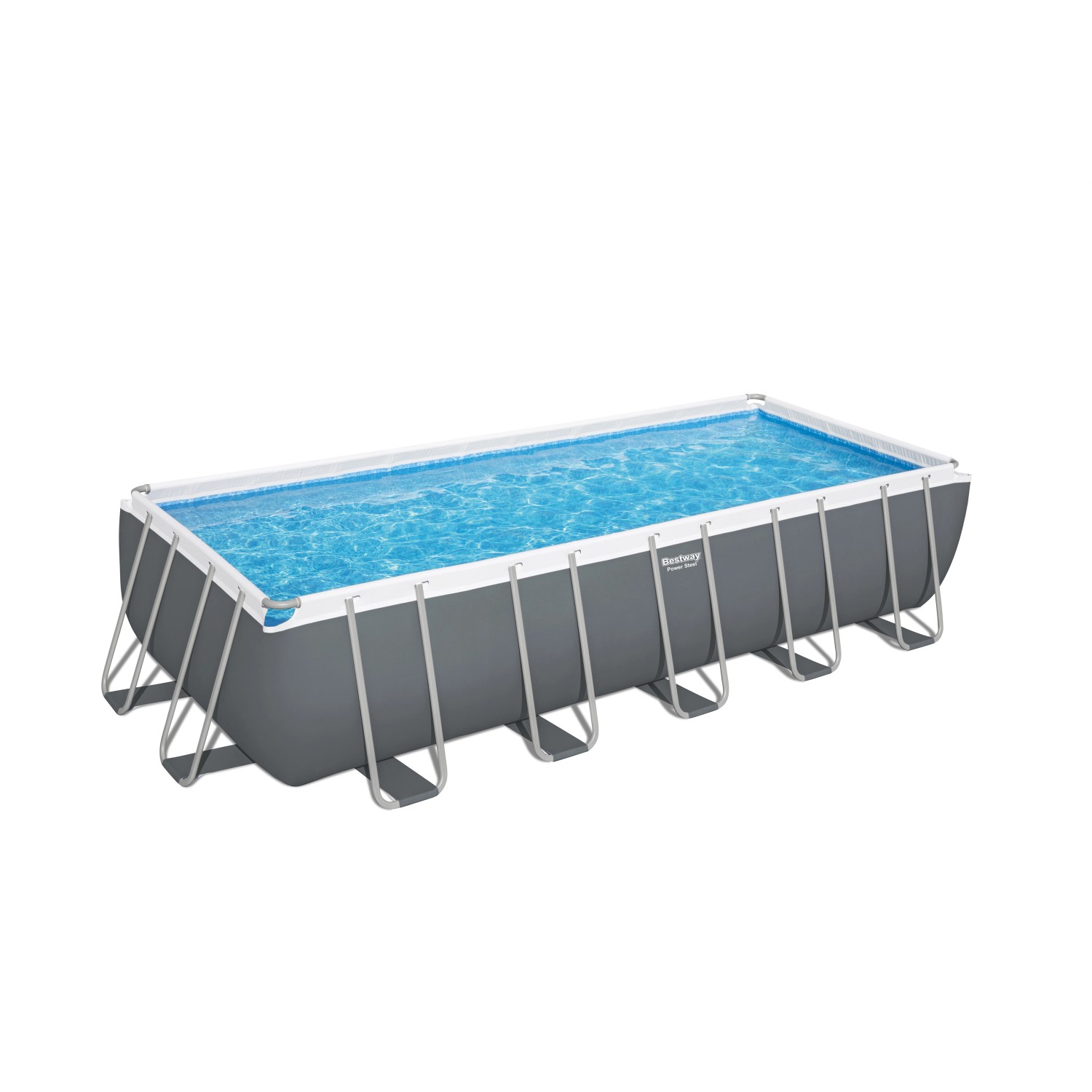 Bestway Stahlrahmenpool-Set PowerSteel, 640x274x132cm, grau, mit Sandfilteranlage.